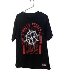 Seth Rollins T-Shirt Sz Large WWE Wrestling Burn it Down Black Graphic Cotton
